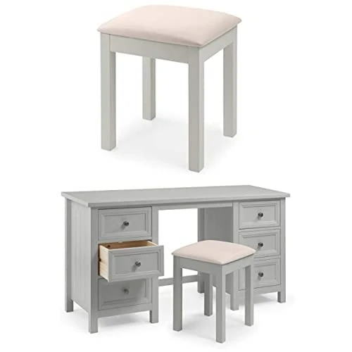 Julian Bowen Maine Dove Grey Twin Pedestal Dressing Table with Stool
