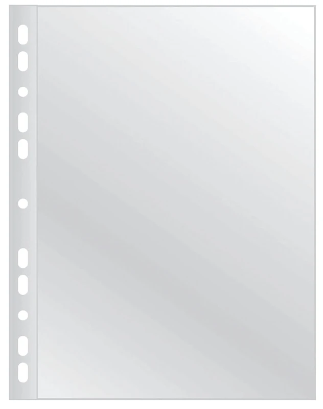 Q-Connect KF11192 Document Wallets Grained A4 Pack of 100 / Widened Pages/Top Open Transparent Pockets Perforated Plastic Cover Transparent 40 Micron