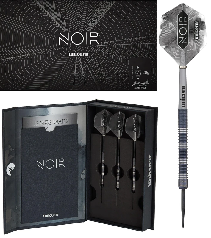 Unicorn Steel Tip Professional Darts Set | James 'The Machine' Wade Noir Organic | 70% Tungsten Barrels with Black Titanium Coating | 21 g