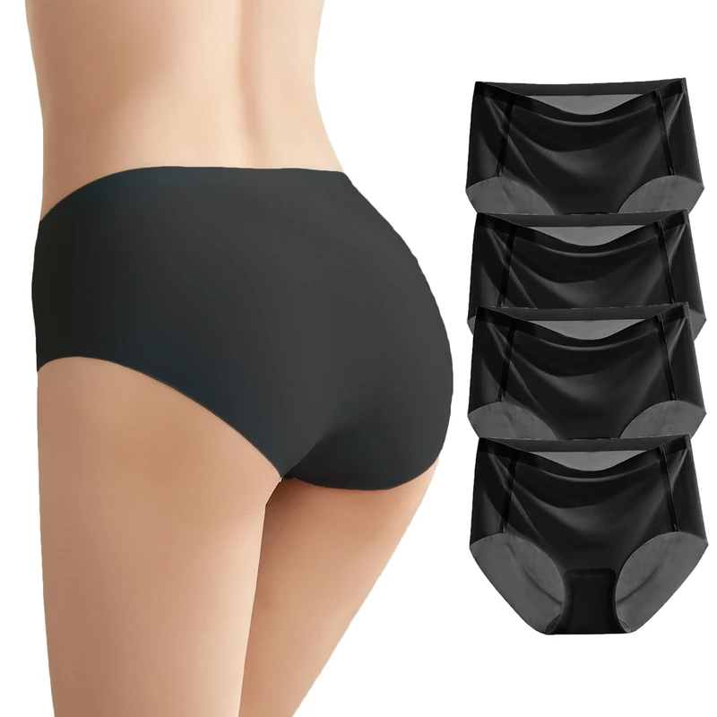 SEPMINDU Seamless Knickers for Women Summer Silky Invisible Underwear Ladies Stretchy Hipster Pants Pack of 4