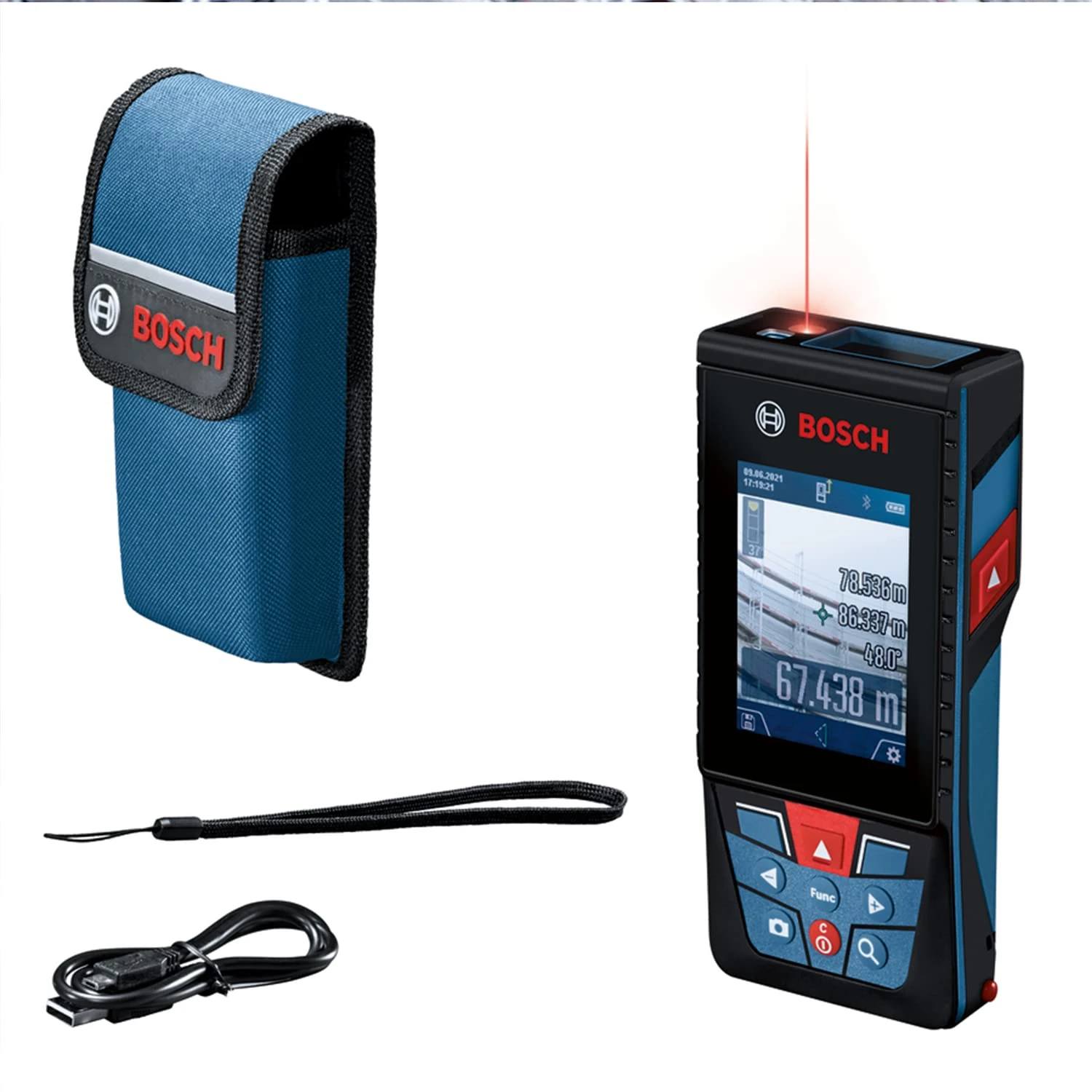 Bosch Professional Laser Measure GLM 150-27 C (Integrated Camera, Integrated 3,6 V Battery, Range: up to 150m, Robust, IP54, ± 1.5 mm*, Hand Strap, Pouch)