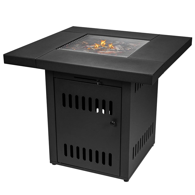 Ultranatura Ambiente Cube Charcoal Fire Table Powered with Charcoal and Charcoal Briquettes Includes Grate for Grilling/BBQ, Can be Transformed into Garden Table with Complete Table Top