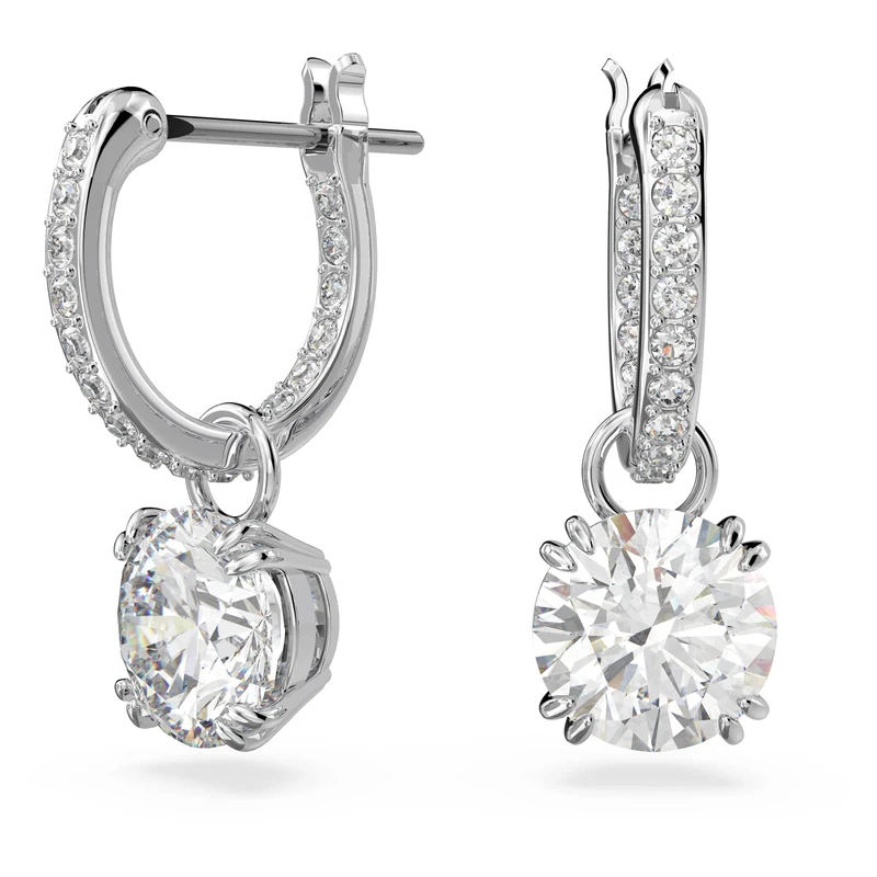 Swarovski Constella Hoop Earrings, White Round Cut and Pavé Crystals in a Rhodium Plated Setting, from the Constella Collection