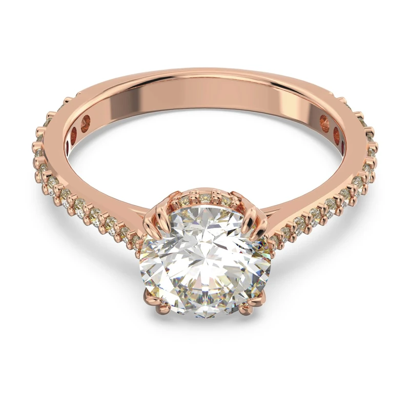 Swarovski Constella Cocktail Ring, White Princess Cut and Pavé Crystals in a Rose Gold Tone Plated Setting, from the Constella Collection, Size 51