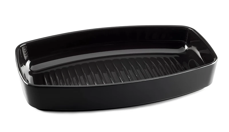 Rectangular ceramic oven dish length 40 cm in black, ideal for cooking large pieces of poultry, fish, etc - Image 1