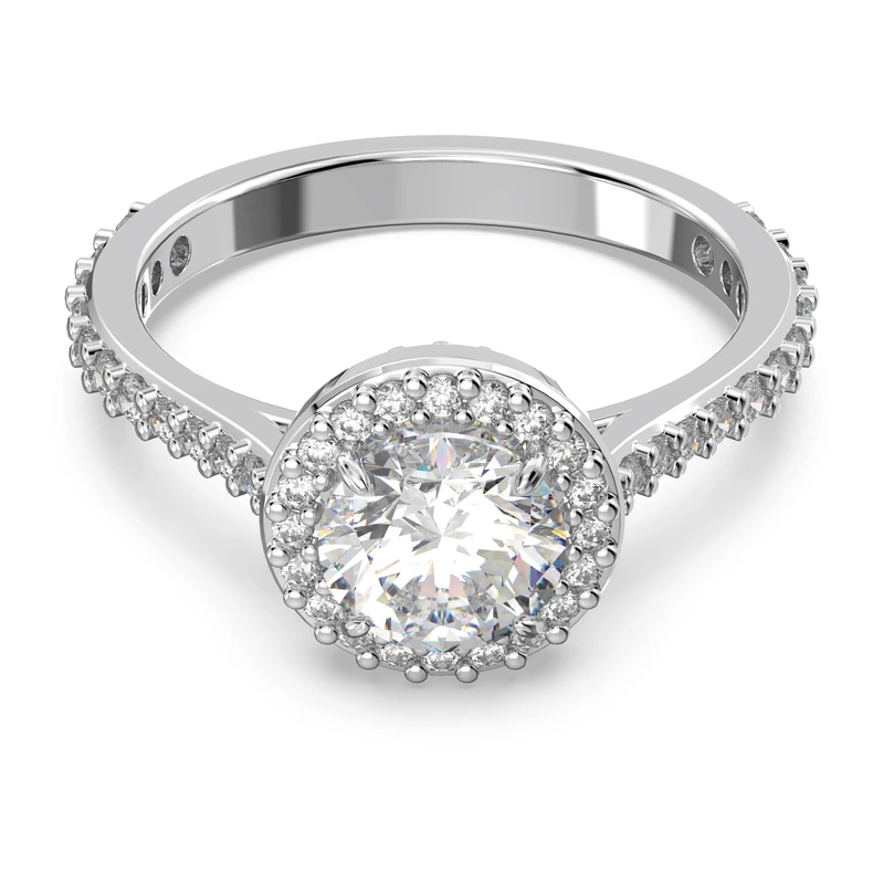 Swarovski Constella Cocktail Ring, White Brilliant Cut and Pavé Crystals in a Rhodium Plated Setting, from the Constella Collection, Size 55
