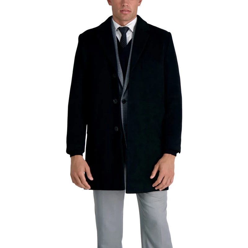 Haggar Men's Brushed Twill Top Coat Topcoat, Black, XL - Image 1