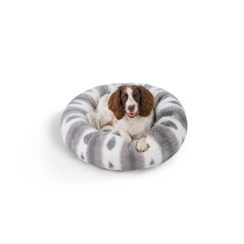 Best Friends by Sheri Patterned Lux Faux Fur Calming Large Donut Dog Bed, Gray, 30" x 30"