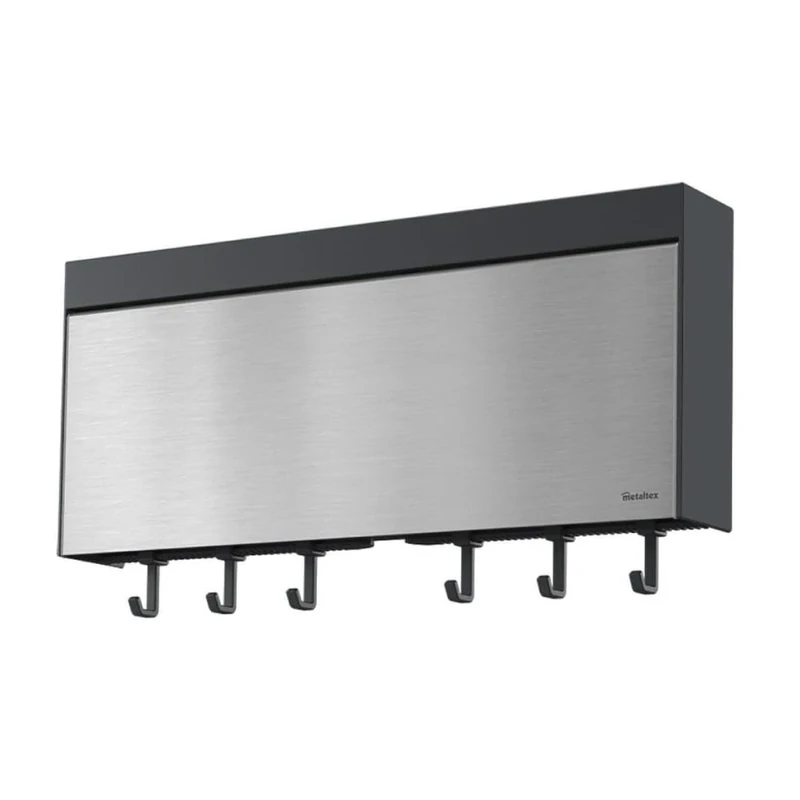 Metaltex - Tango Inox - Wall Mounted Kitchen Roll Holder, Foil & Cling Film Dispenser and Cutter with Utensil Hooks - Stainless Steel Organiser for Effortless Accessibility & Advanced Cutting