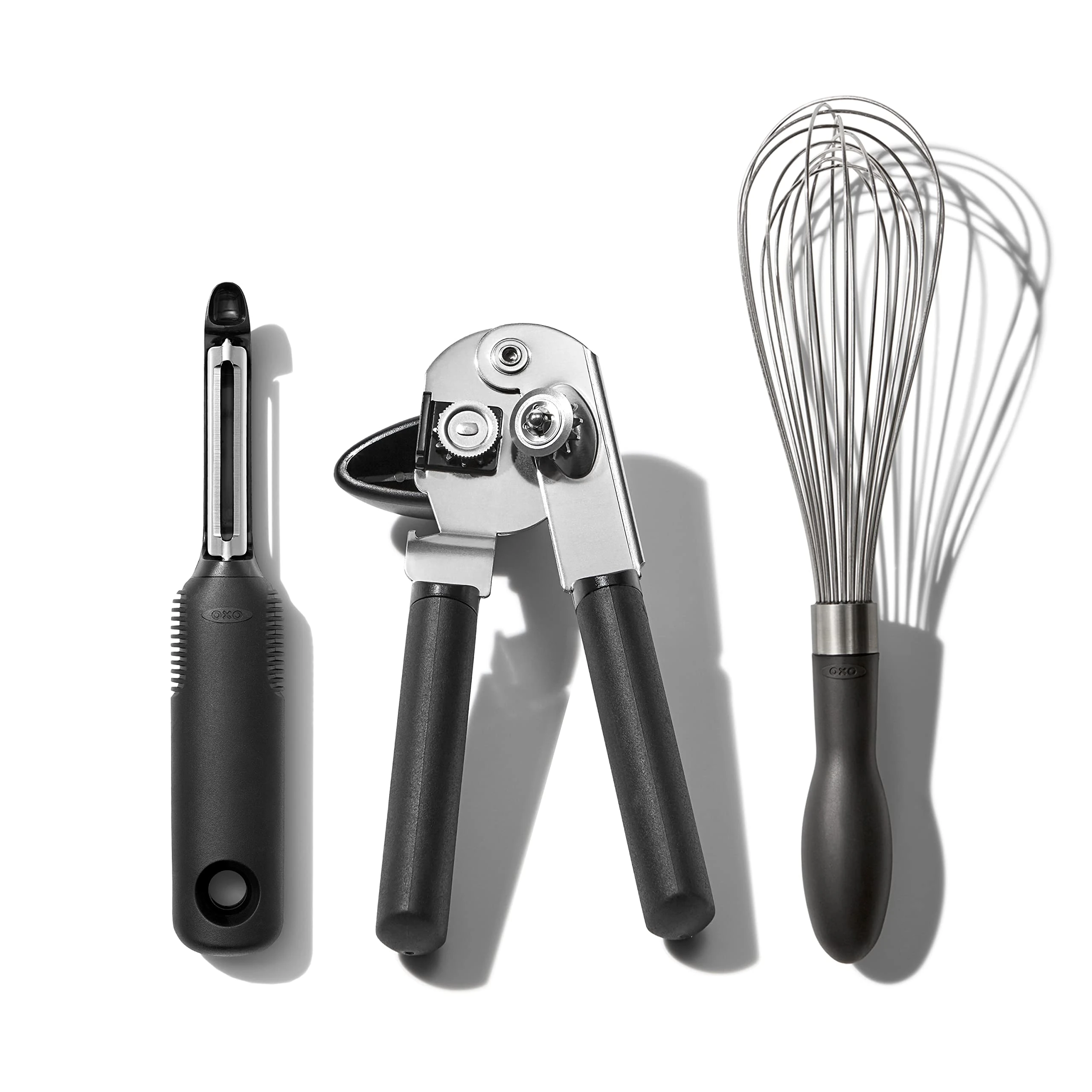 OXO Good Grips 3-Piece Everyday Kitchen Tool and Utensil Set, Swivel Peeler, Can Opener, Whisk [Amazon Exclusive]