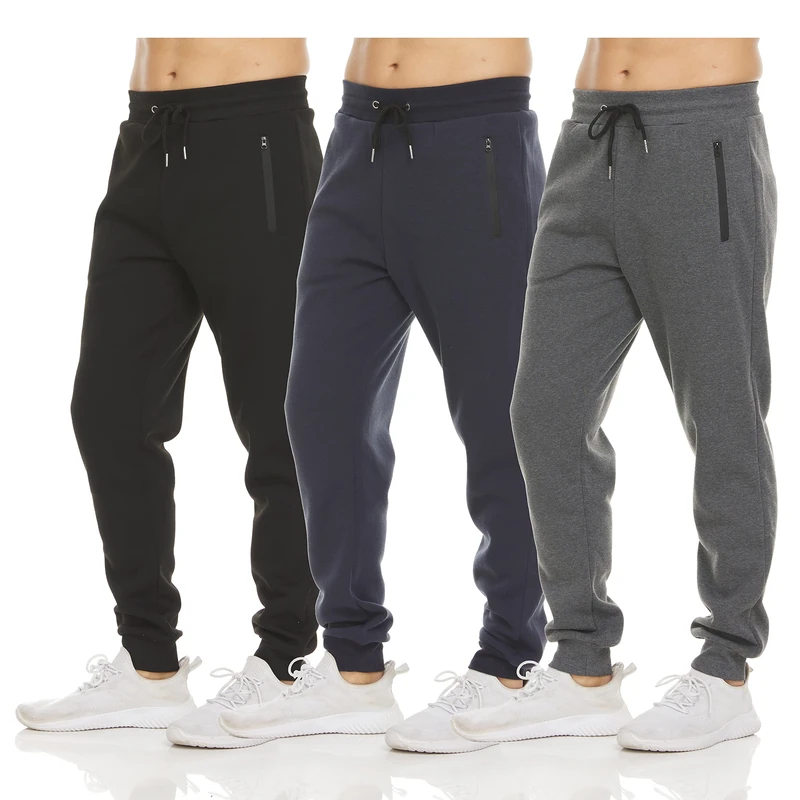 PURE CHAMP Mens 3 Pack Fleece Active Athletic Workout Jogger Sweatpants for Men with Zipper Pocket and Drawstring Size S-3XL, Set 2, Large