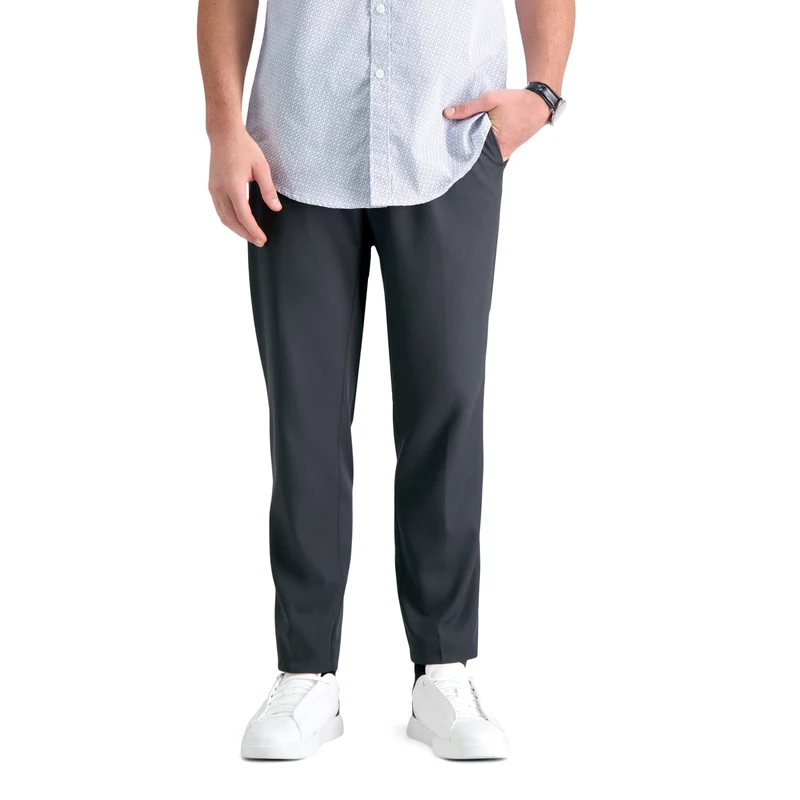 Haggar Men's The Active Series Slim Fit Flat Front Pant, Dark Grey Heather, 34x30 - Image 1