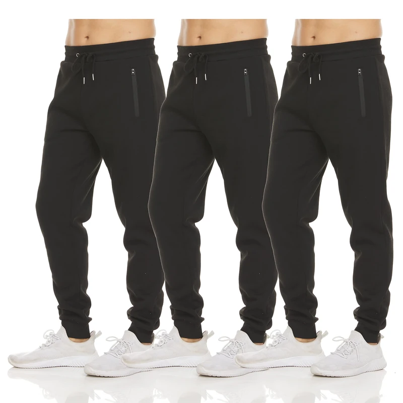 PURE CHAMP Mens 3 Pack Fleece Active Athletic Workout Jogger Sweatpants for Men with Zipper Pocket and Drawstring Size S-3XL, Set 4, Large