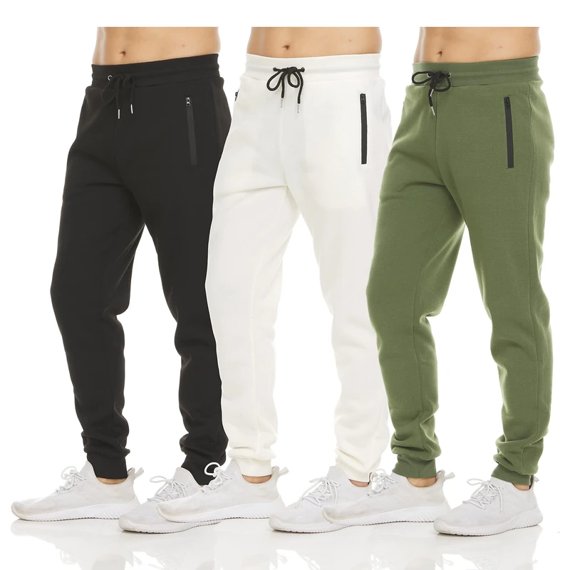 PURE CHAMP Mens 3 Pack Fleece Active Athletic Workout Jogger Sweatpants for Men with Zipper Pocket and Drawstring Size S-3XL, Set 5, Medium
