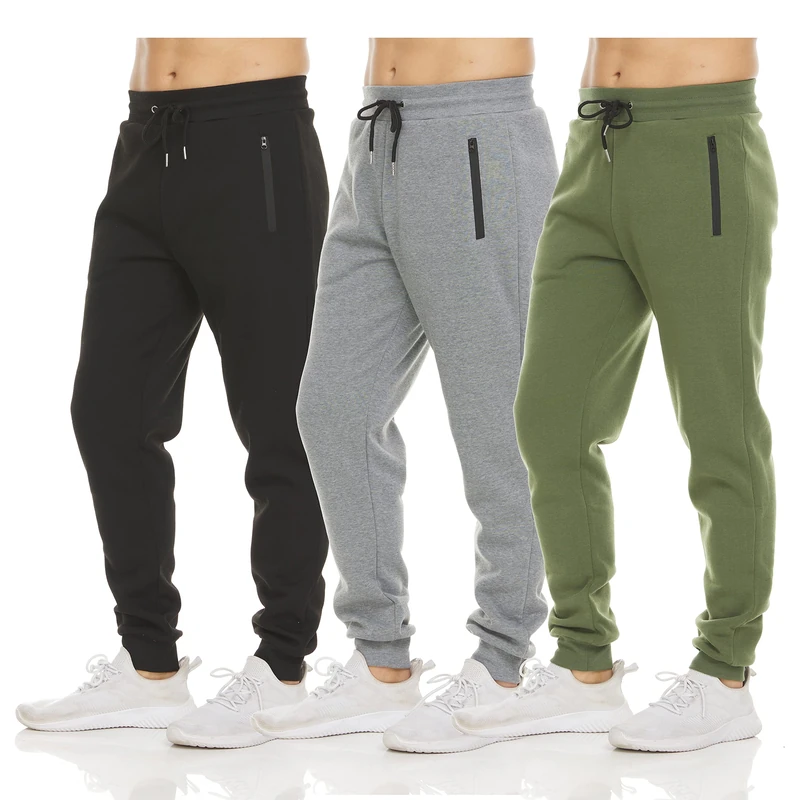 Pure Champ Mens 3 Pack Fleece Active Athletic Workout Jogger Sweatpants for Men with Zipper Pocket and Drawstring Size S-3XL, Set 3, Medium