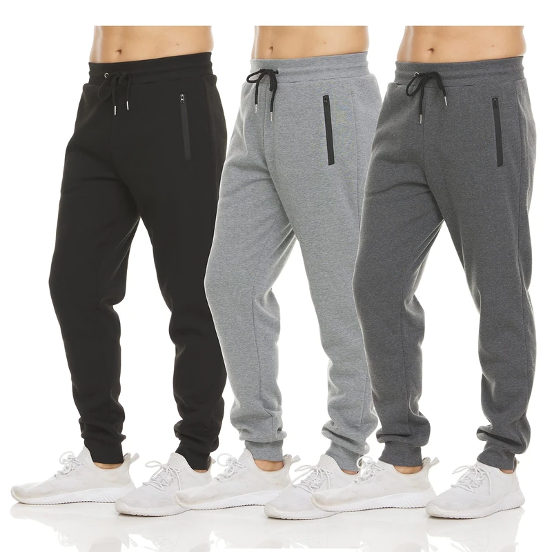 PURE CHAMP Mens 3 Pack Fleece Active Athletic Workout Jogger Sweatpants for Men with Zipper Pocket and Drawstring Size S-3XL, Set 1, XXL