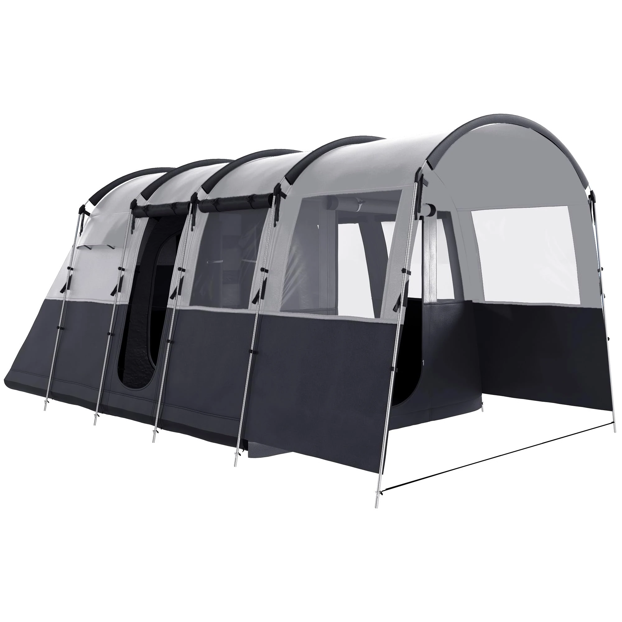 Outsunny 8-Person Camping Tent, 3000mm Waterproof Family Tent w/Bedroom, Living Room, Porch and Sewn-in Groundsheet, Tunnel Design, 4 Large Windows, Top Hook, Portable with Carry Bag, Dark Grey