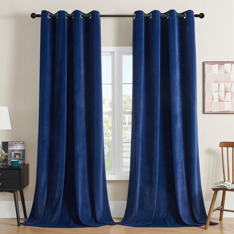 Joydeco Royal Blue Velvet Curtains 90 inch Curtains, Luxury Grommet Blackout Curtain 2 Panels, Thermal Insulated Privacy Room Darkening Window Drapes for Bedroom Living Room Home Theatre (52Wx90L)