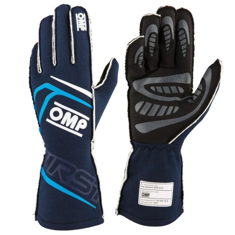 Ompracing OMP FIA 8856-2018 FIA Gloves - Navy/Cyan, X-Large, Black