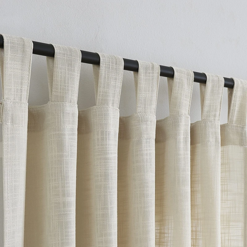 VOILYBIRD Linen Semi Sheer Curtains Tab Top Light Filtering Elegant Curtains & Drapes for Living Room 52 x 96 Inch Length, Set of 2 Panels, Beige