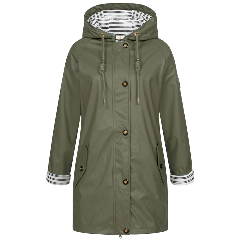 Ankerglut Women's Damen Friesennerz Regenmantel Regenjacke mit Kapuze Wasserdicht Wetterfest Windbreaker Übergangsjacke #ankerglutzauber Rain Jacket, Oliv, 42 - Image 1