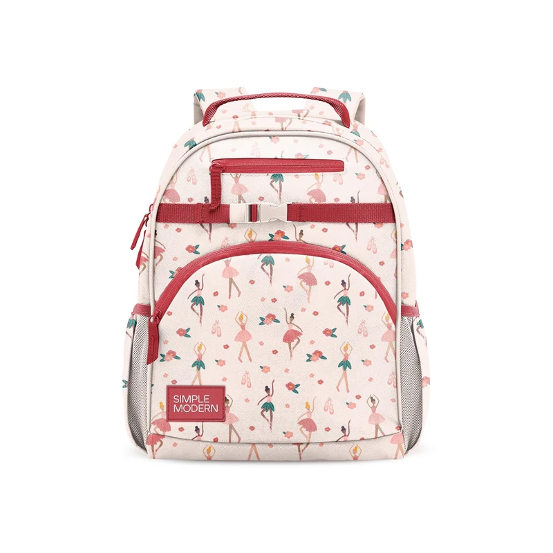 Simple Modern Medium Backpack for School Girls and Boys | Kindergarten Elementary Kids Backpack | Fletcher Collection | Kids - 15" tall | Pink Ballerina