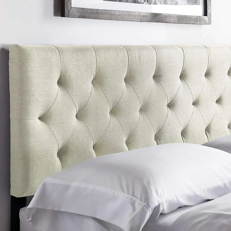 LUCID Mid-Rise Upholstered Headboard – Single Bed Headboard – Adjustable Height from 85 to 115 cm, Diamond-Tufting, Pearl / White - Image 1