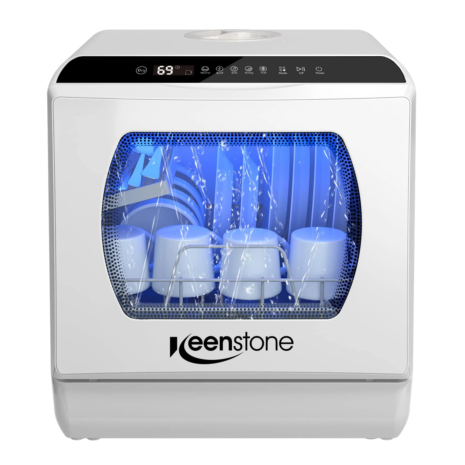 Countertop Dishwasher, Keenstone Portable Dishwasher Countertop with 5 Washing Programs, 360-Degree Dual Spray, Mini Dishwasher for Apartment, Dorm, White (TDQR03A)