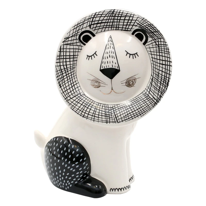 Dekohelden24 Modern Lion Ceramic Dimensions W x H x D Approx. 19 x 24 x 12 cm, Black and White, 24 cm