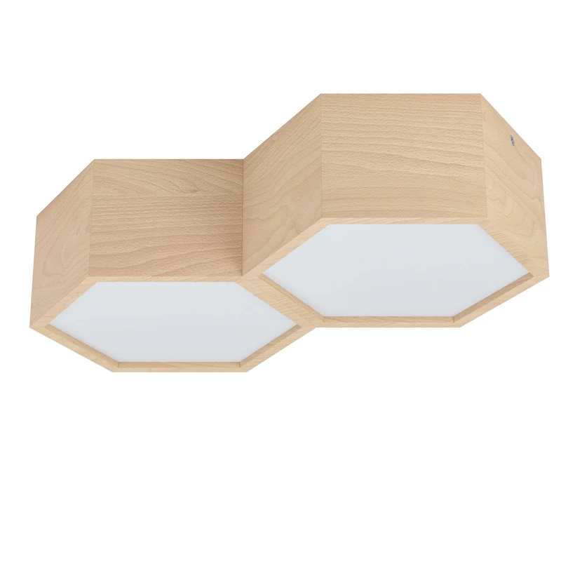 Eglo Flush Ceiling Light Mirlas, 2 Bulb Lighting Made of Natural Coloured Wood and White Plastic, Bedroom and Hallway lamp with E27 Socket