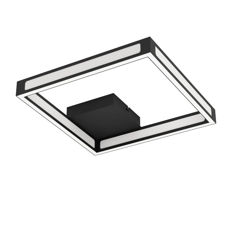 Eglo LED Flush Ceiling Light Altaflor, Minimalistic Lighting Made of Black Metal and White Plastic, Warm White Square Kitchen lamp, 12 inches