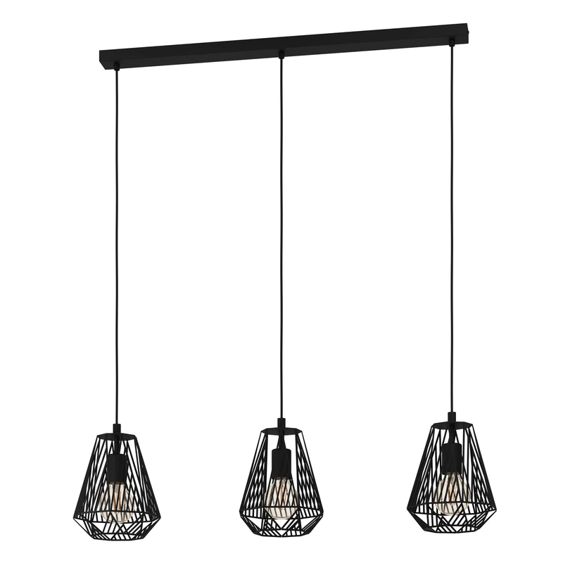 Eglo Pendant Lighting Stype, 3 Bulb Ceiling Light Fitting Made of Black Metal, Hanging lamp for Dining and Living Room, E27 Socket