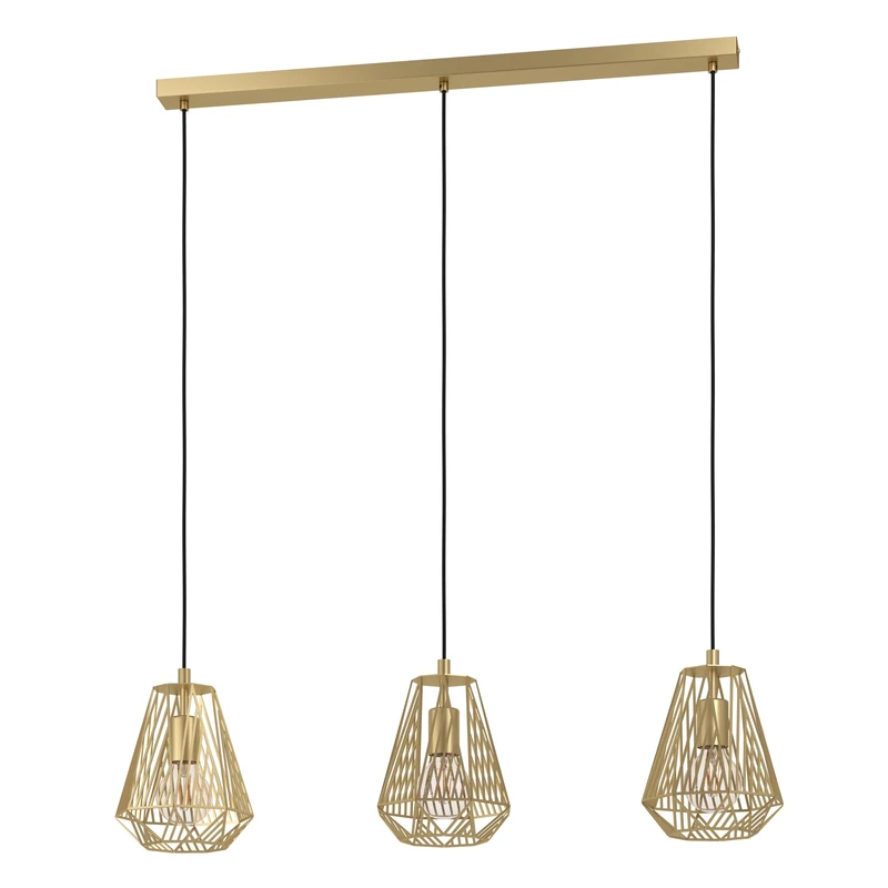 Eglo Pendant Lighting Stype, 3 Bulb Ceiling Light Fitting Made of Brushed Brass, Metal Hanging lamp for Dining and Living Room, E27 Socket