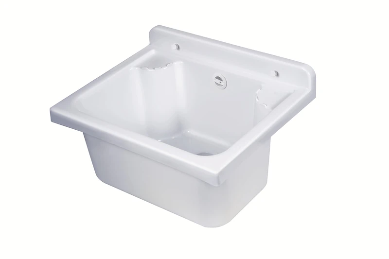 Negrari Pilozzo Wall Sink in PP Resin, Acid Resistant for Common Use, Moisture Resistant, Drain and Fixing Kit Included, Indoor and Outdoor, W42 x D34 x H21 cm, White - Image 1