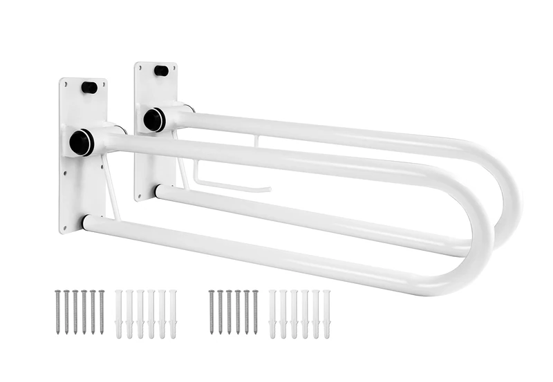 PEPE Mobility Toilet Hand Rail 75 cm / 30 Inch (x2 Units), Foldable Grab Bar with Roll Holder, Flip up Rails, Elderly and Disabled Aids