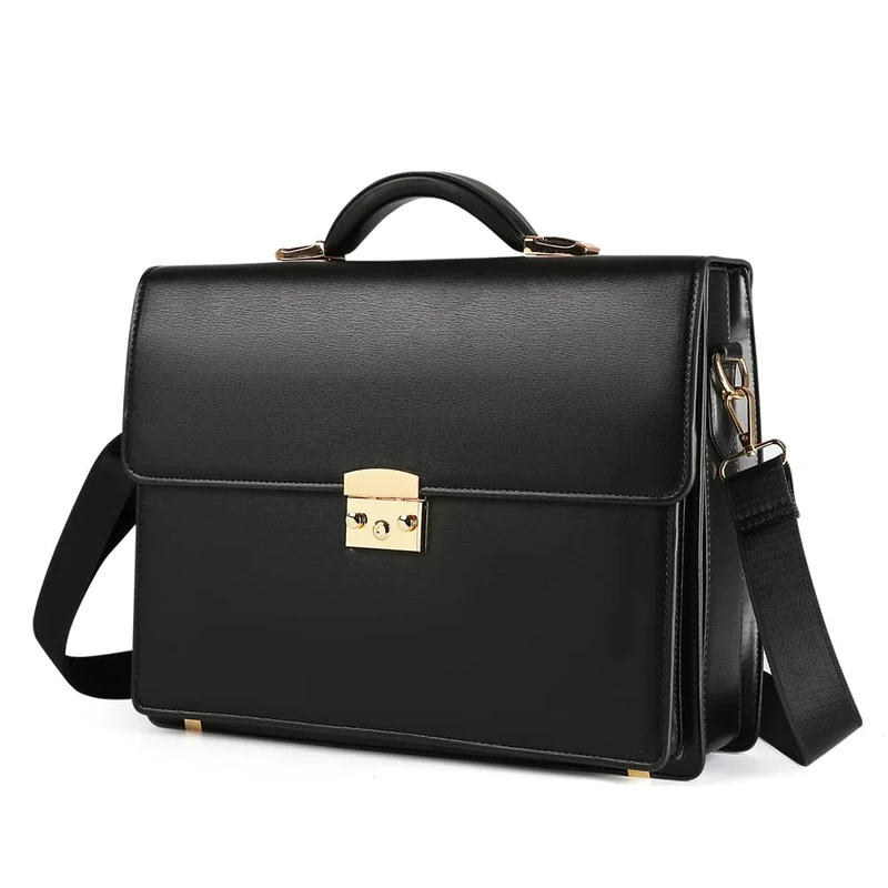 Ecentaur Men Business Leather inch Briefcase Laptop Bag, Black, für 14,5 Zoll