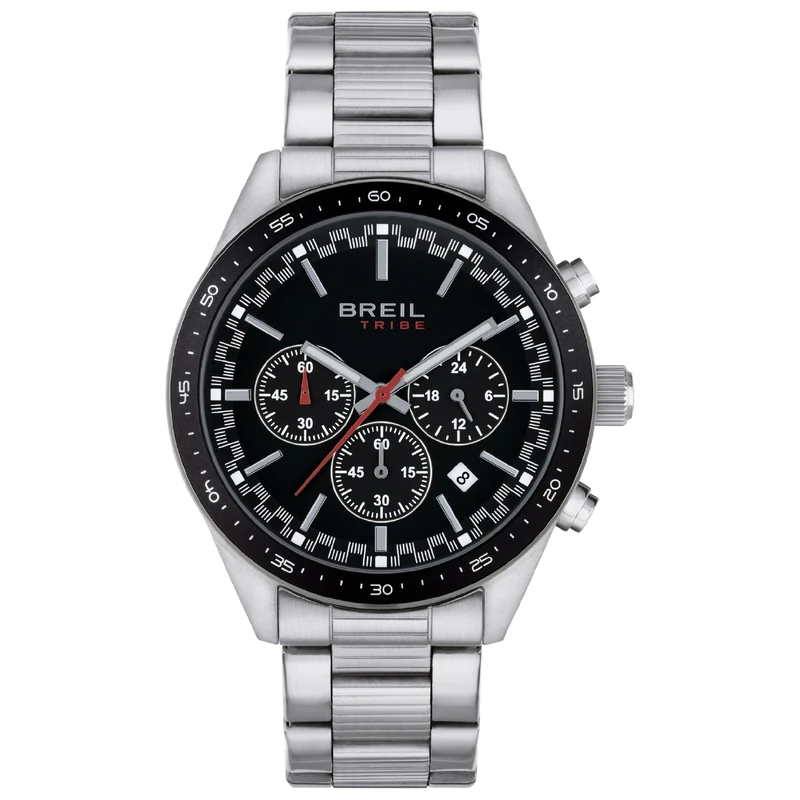 Breil Watch Collection Fast Dial Analogue Movement Chronic Quartz and Steel Bracelet for Men, Silver/Black/Red Hands, Standard Size, Bracelet