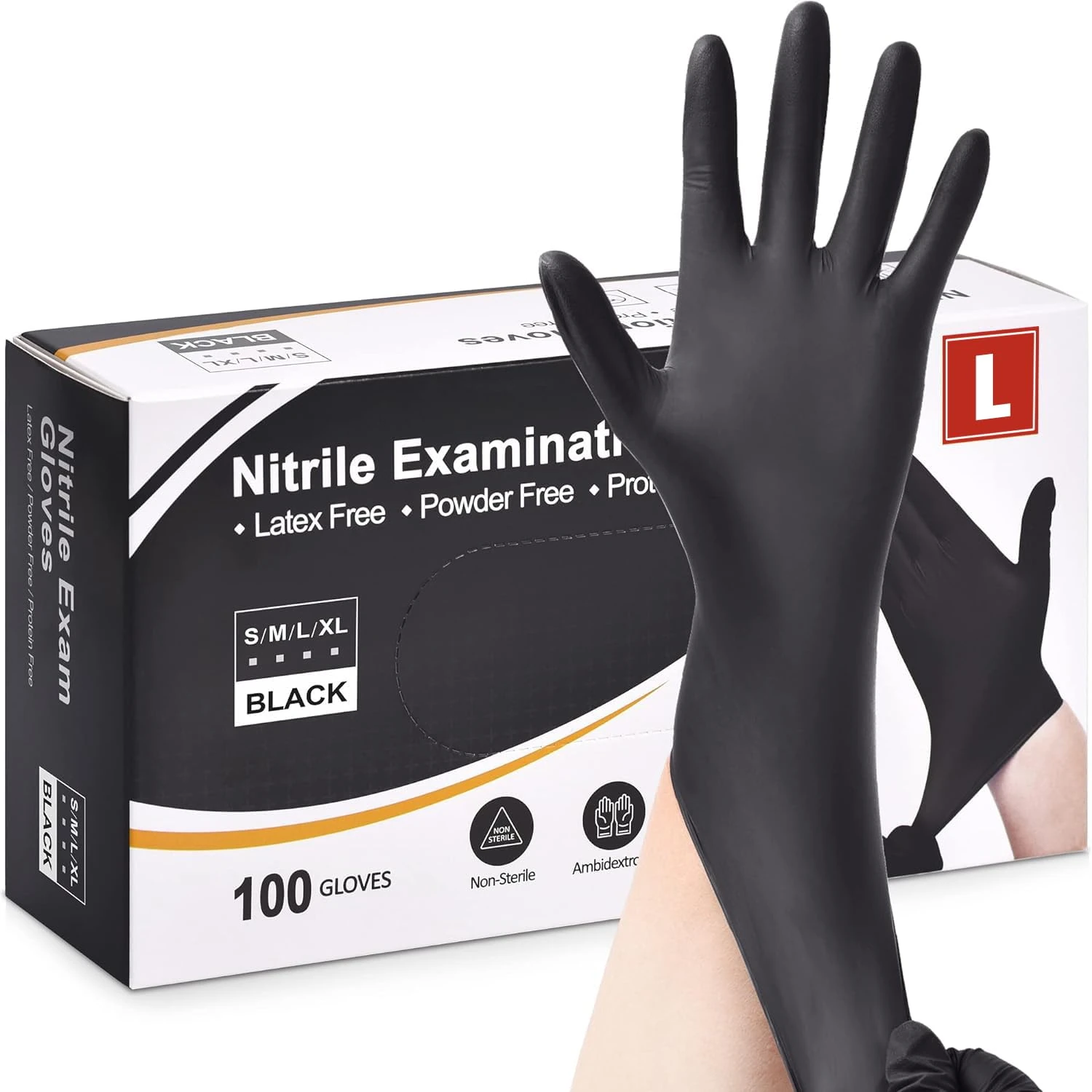 Black Nitrile Disposable Gloves - Latex & Powder Free, Extra Strong, Multi-Purpose, Surgical & Cleaning Gloves (LARGE)