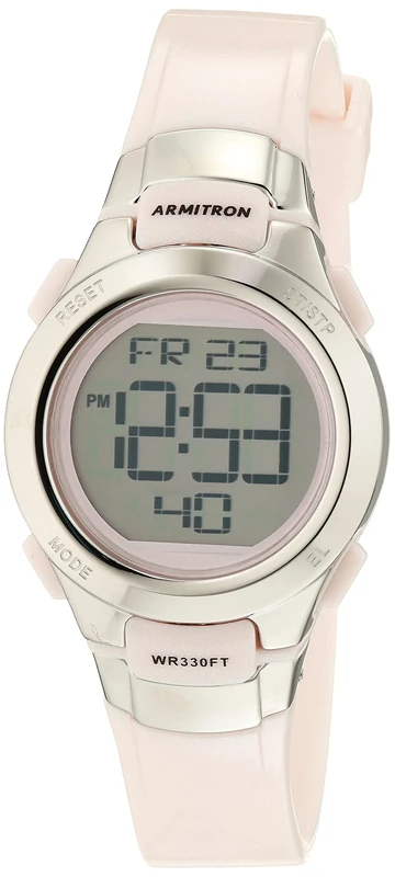 Armitron Sport Women's Digital Chronograph Resin Strap Watch, Pearlescent Pink/Silver
