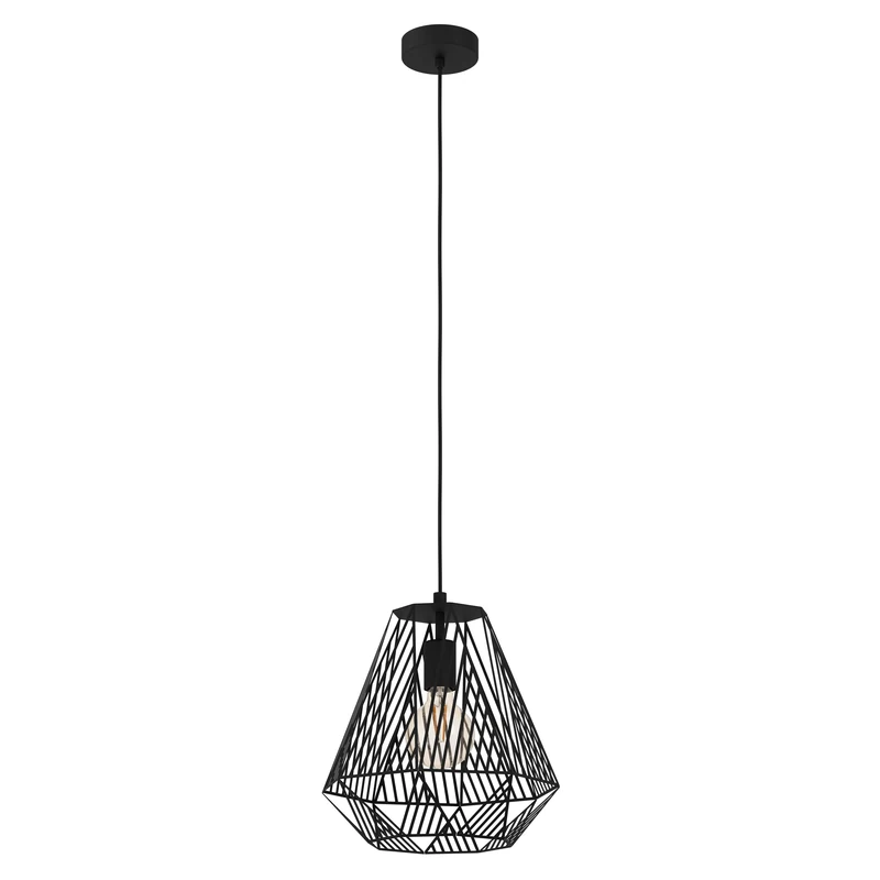 Eglo Pendant Lighting Stype, Ceiling Light Fitting Made of Black Metal, Hanging lamp for Dining and Living Room, E27 Socket