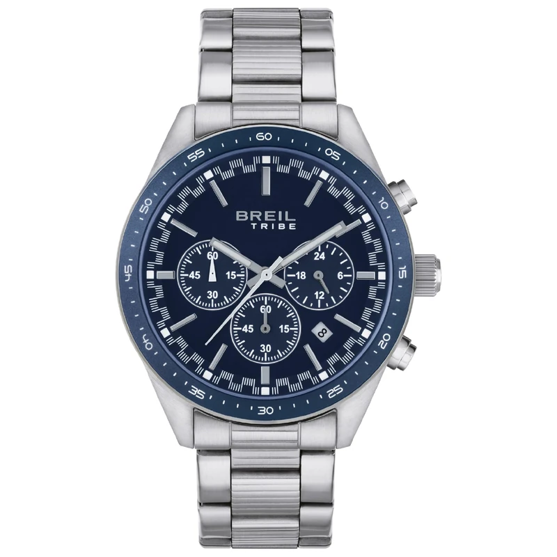 Breil Watch Collection Fast Dial Analogue Movement Chronic Quartz and Steel Bracelet for Men, Silver/Blue, Standard Size, Bracelet