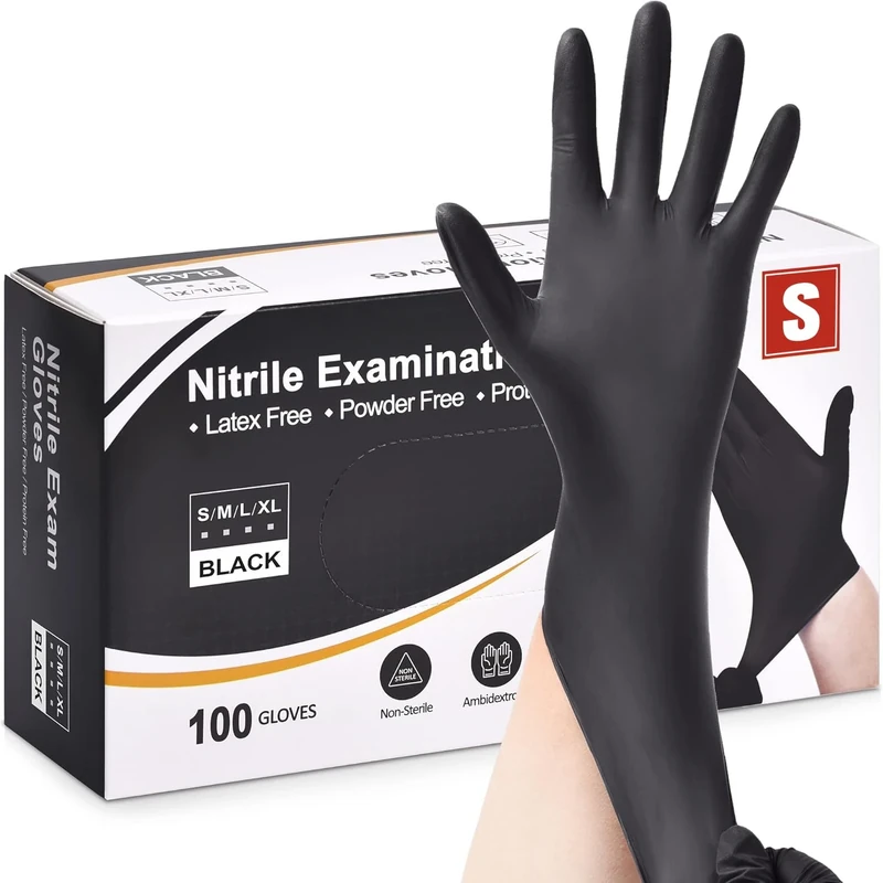 Black Nitrile Disposable Gloves - Latex Free, Powder Free, Exam, Surgical, Cleaning, Food Gloves, Extra Strong, Multi-Purpose, Black (SMALL)