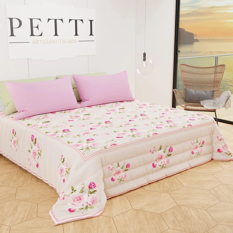 PETTI Artigiani Italiani - Summer Spring Bedspread One Square and Half Romantic Design 02 100% Hypoallergenic Microfiber 100% Made in Italy
