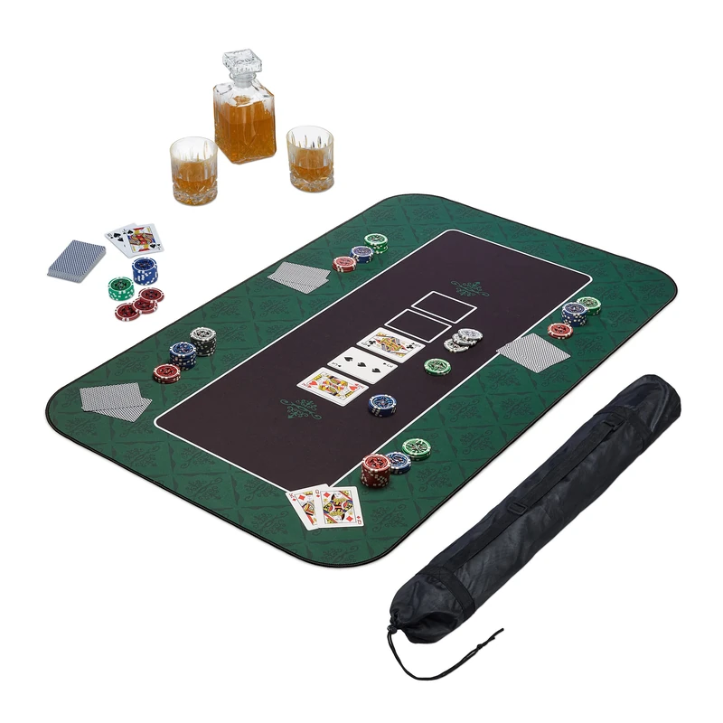 Relaxdays Poker Mat 100 x 60 cm, for all Variations, Gambling Table Cover Large, Anti-Slip, incl. Protective Bag, Green, Rubber