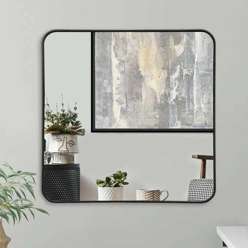 Americanflat Framed 80 cm Square Black Mirror with Rounded Corners - Modern Wall Mirror for Bathroom, Bedroom, Living Room, Hanging Mirror Wall Decor