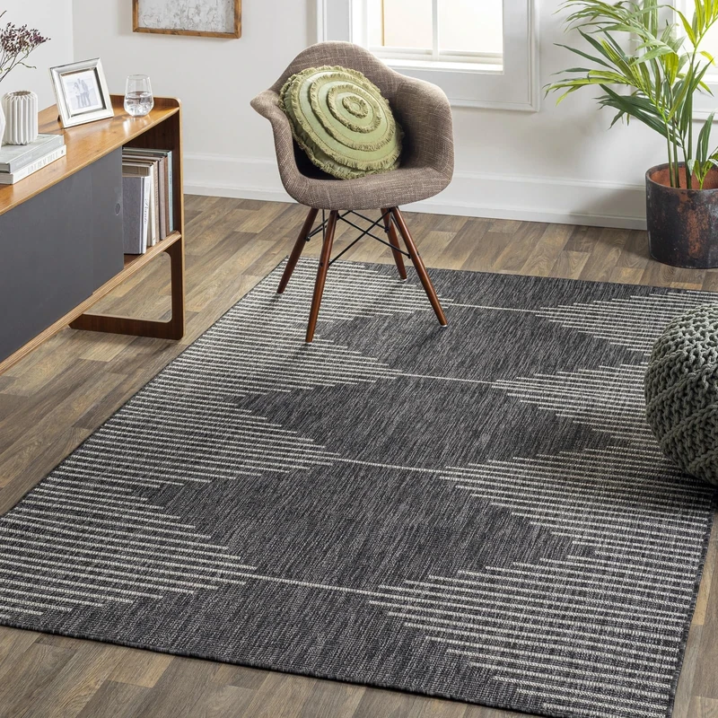 Livabliss Sevilla Indoor Outdoor Rug - Large Boho Rugs for Living Room 160x230 cm Dining, Kitchen Carpet, Patterned Neutral and Coloured Rugs, Waterproof, Stain Durable - Black and Grey