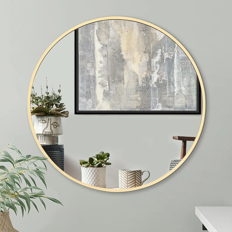 Americanflat 80 cm Aluminium Framed Gold Round Mirror for Wall - Circle Mirror for Bedroom, Entryway, and Living Room Wall Decor - Wall Mirror with Hanging Hardware Included