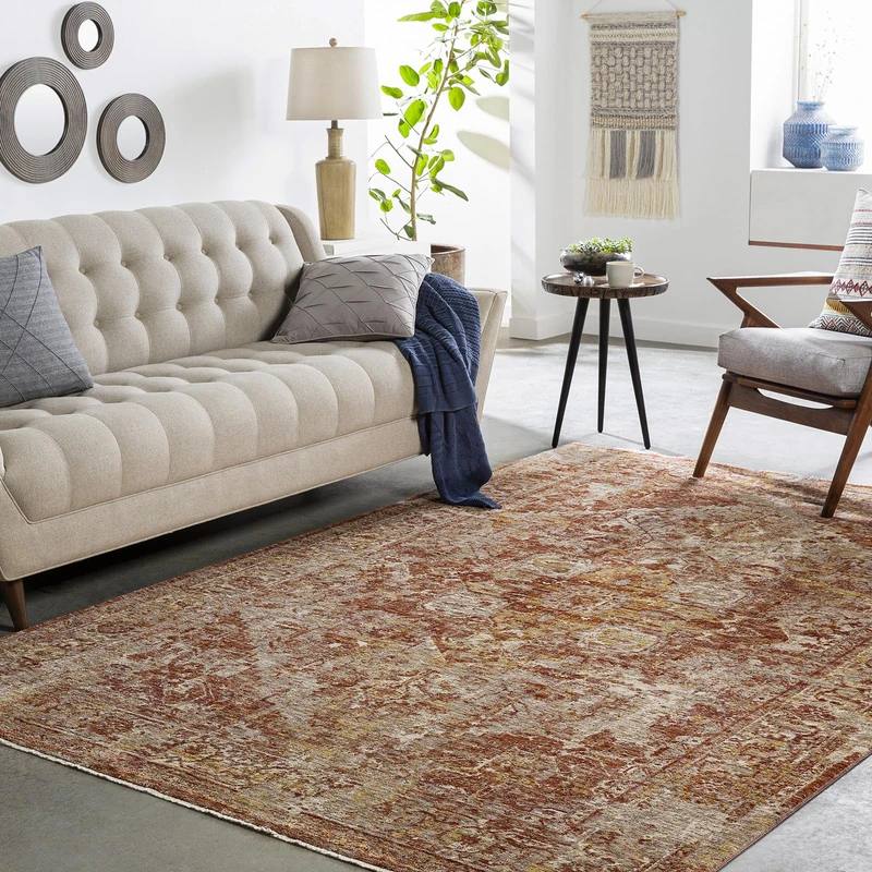 Livabliss Maribel Traditional Vintage Rug 152x225 cm – Area Rug for Living Room, Dining & Bedroom – Medium Pile, Easy Care, Indoor Use, Rust, Cream, Brown, Grey