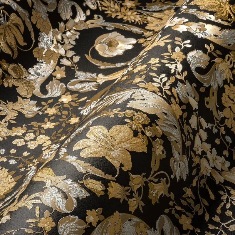 Versace Wallpaper Floral 387065 Gold Black Silver Designer Tendril Baroque 10.05 x 0.70 m Made in Germany