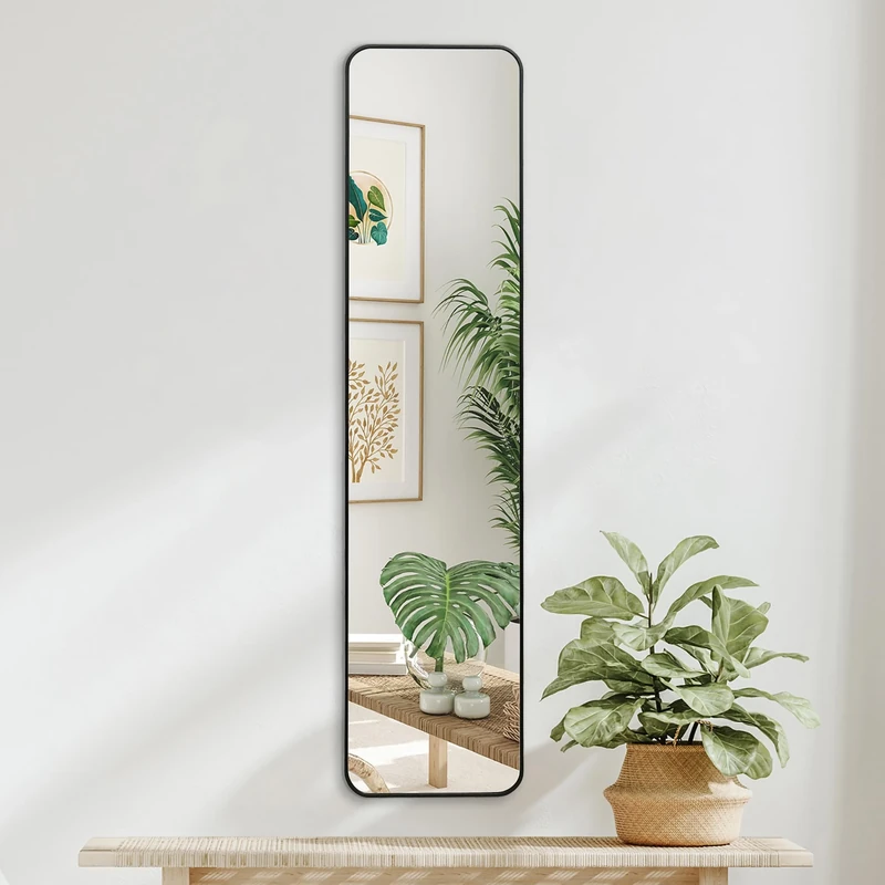 American Flat 35x150 cm Black Full-Length Mirror for Walls - Long Floor-to-Wall Looking Glass with Aluminium Frame for Bedroom and Living Room - Hanging Hardware Included